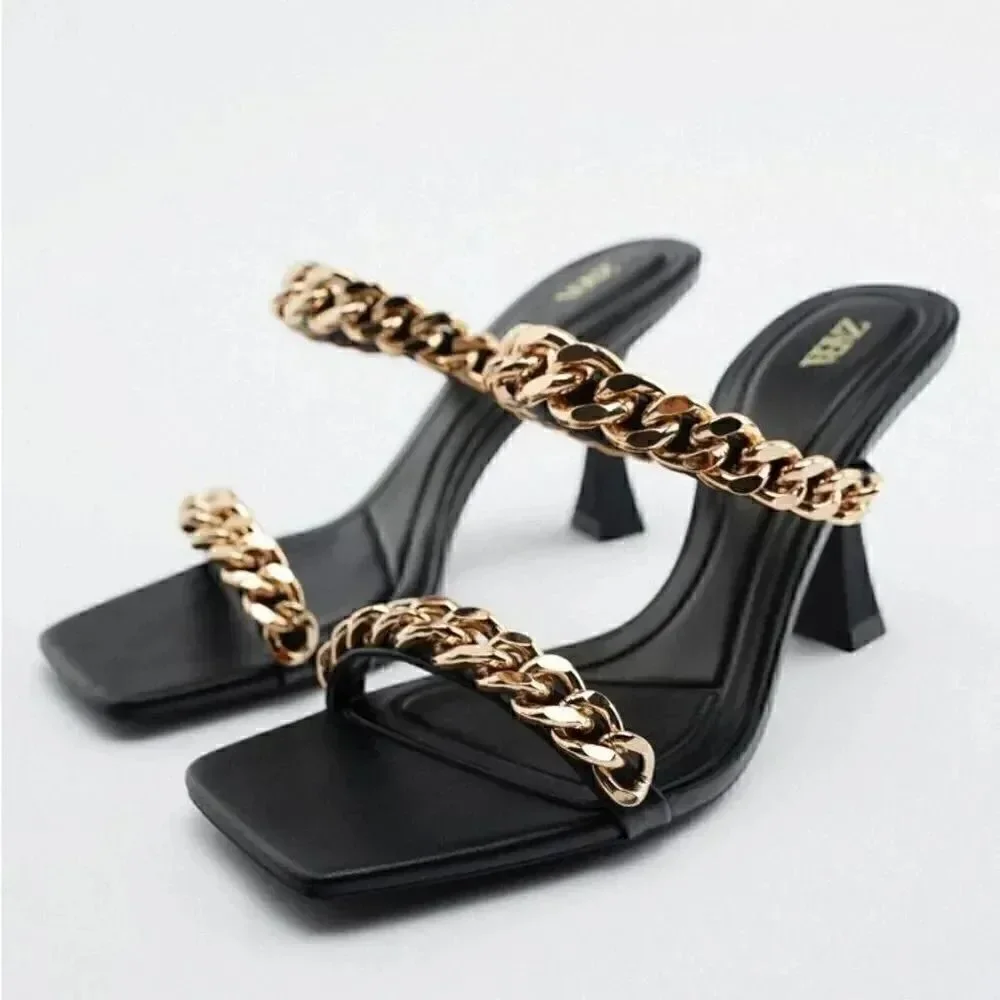 ZARA CHAIN TRIM HEELED SANDALS